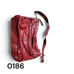 St Johns Bay Red Leather Hobo Shoulder Bag Slouchy Zip Top Purse Chain Detail